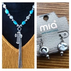 🦋 Beaded Cross & Tassel Necklace with Earrings  🦋